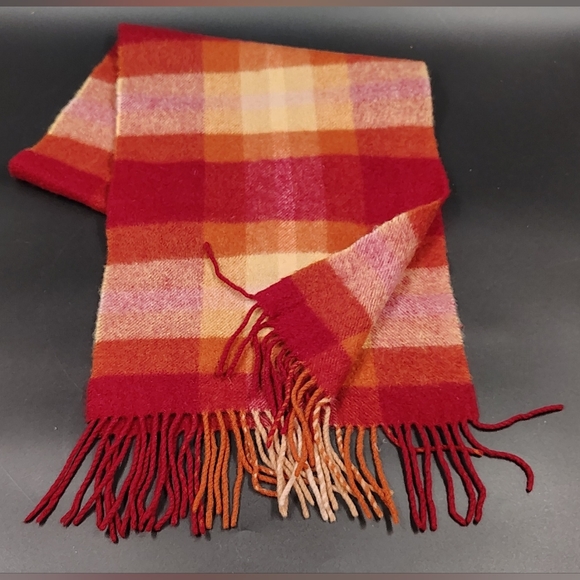 Unknown Accessories - Checked Fringe Scarf in Red and Orange Men's Womens Unisex